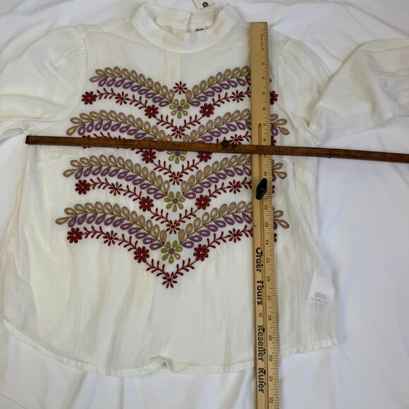 Anthropologie Meadow Rue Daphne 0 XS Embroidered Blouse Ivory Cottage Boho - Picture 12 of 14